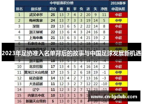 2023年足协准入名单背后的故事与中国足球发展新机遇